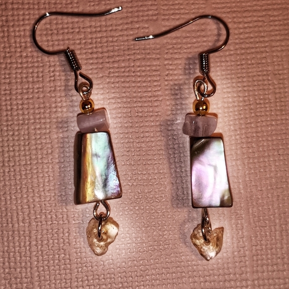 Handmade Chalcedony, Paua Shell, Citrine earrings & necklace set - Picture 3 of 7